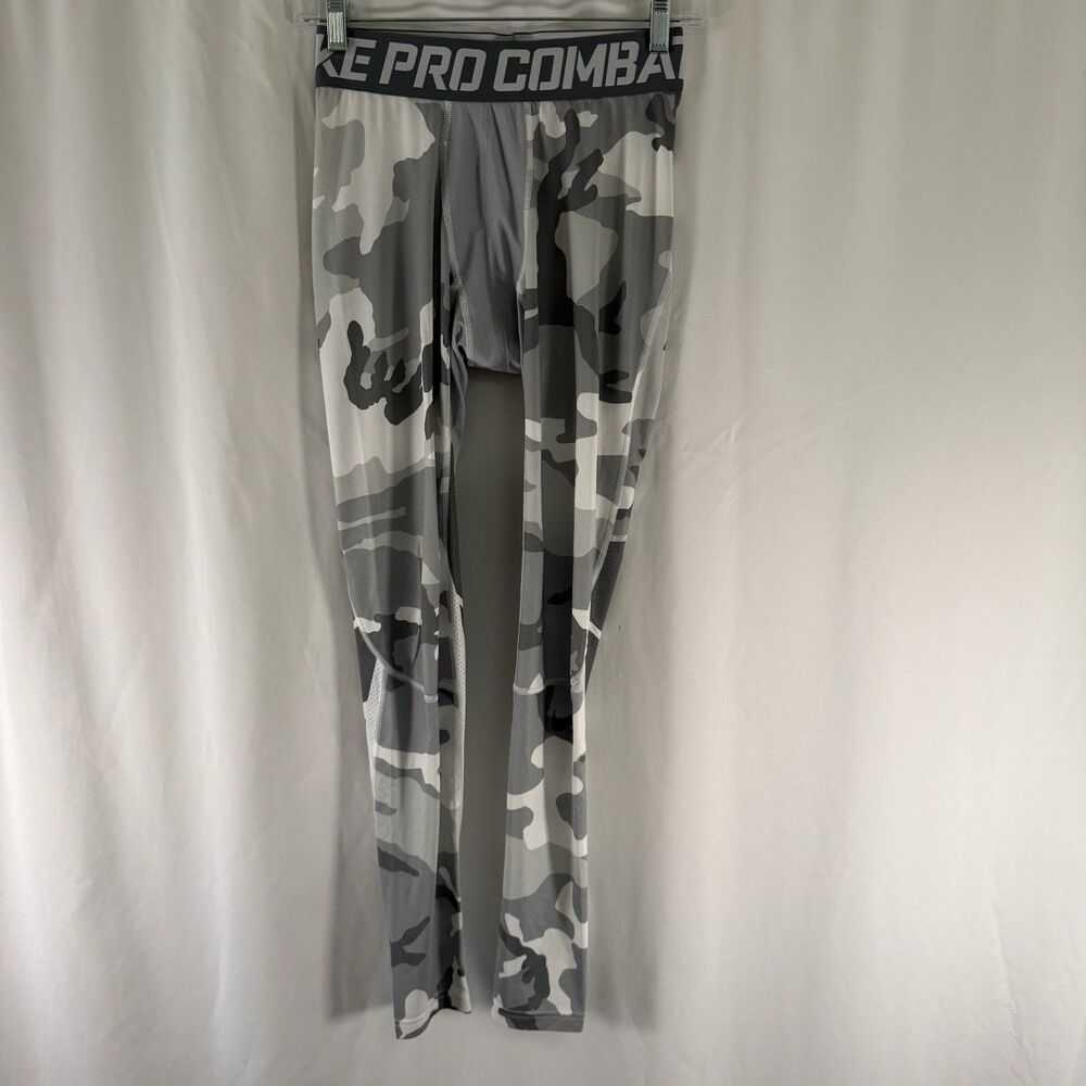 Nike Pro Combat Tights Men's Medium Grey Camo Print Pull On Breathable